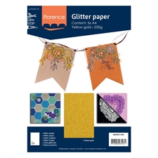 Florence Glitter Paper / Cardstock - Yellow Gold (A4)