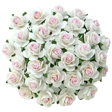 Wild Orchid Crafts - Paper Roses 15mm / 2-tone White w. Baby Pink (50 stk.)
