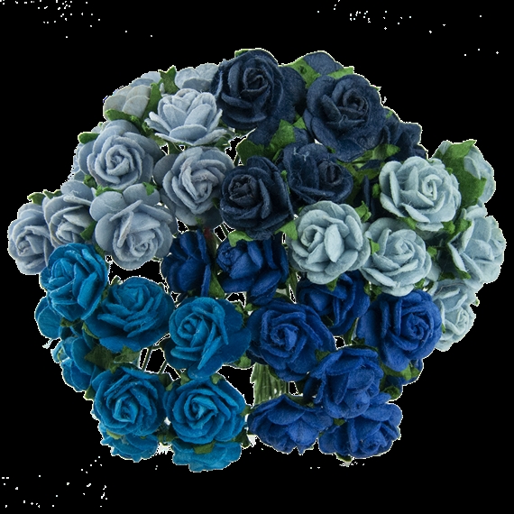 Wild Orchid Crafts - Paper Roses 15mm / Blue Tones (50 stk.)