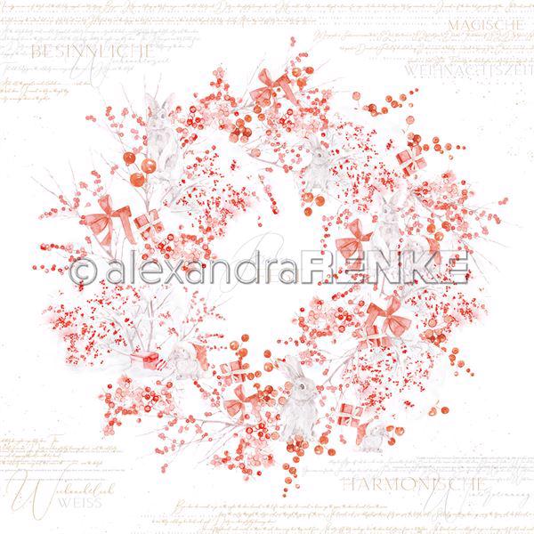 Alexandra Renke Design Scrapbook Paper 12x12" - Christmas Wreath with Winter Bunny