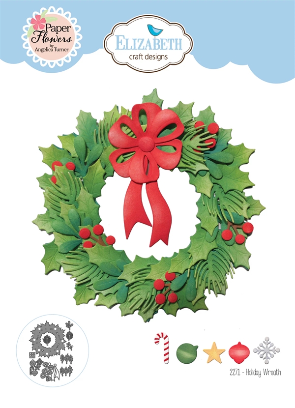 Elizabeth Crafts Die - Festive Holly Collection / Holiday Wreath