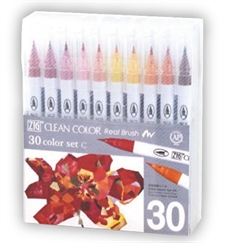 Zig Clean Color Real Brush Marker Set - 30/Pkg - Add.On Set C (reds / yellows)