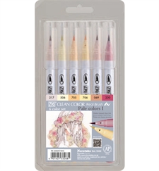 Zig Clean Color Real Brush Marker Set - 6/Pkg / Pale Colors I