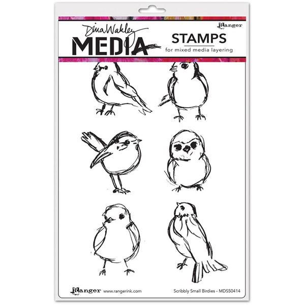 Dina Wakley Cling Rubber Stamp Set - Scribbly Small Birdies (6 pcs)