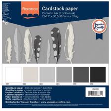 Vaessen Creative Florence 12x12" Cardstock Multipack - 24 ark Black, Grey & White / Canvas Texture