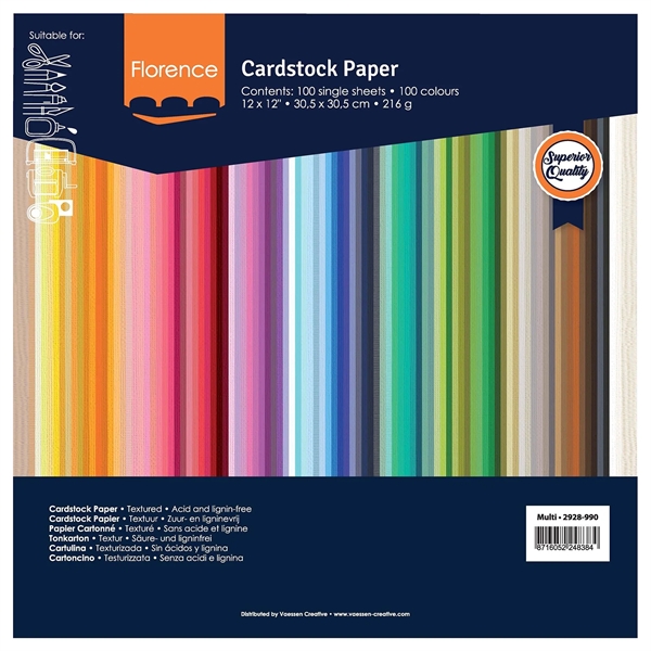 Vaessen Creative Florence 12x12" Cardstock Multipack - 100 ark Canvas Texture (MEGA pakke)