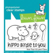 Lawn Fawn Clear Stamp - Year Four / Hippo Birdie