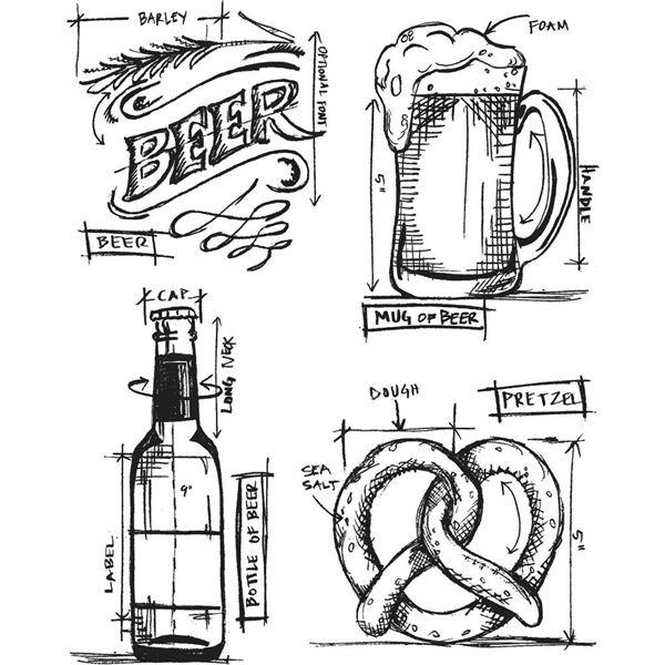 Tim Holtz Cling Rubber Stamp Set - Blueprints / Beer