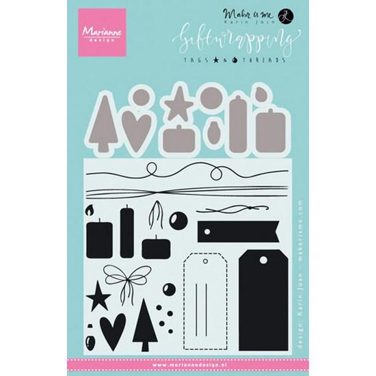 Marianne Design Clear Stamp & Die Set - Giftwrapping / Tags & Threads