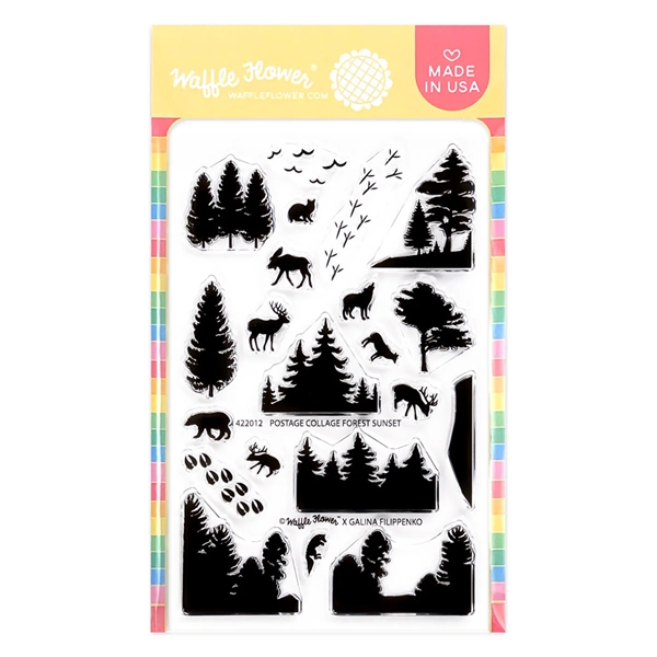 Waffle Flower Clear Stamp - Postage Collage Forest Sunset