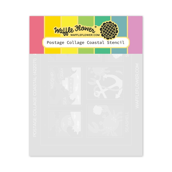 Waffle Flower Stencil Set - Postage Collage / Coastal
