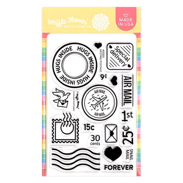 Waffle Flower Clear Stamp - NESTING Postage Collage