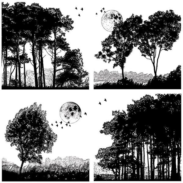 Crafty Indiviuals Umonteret Stempel - Four Tree Landscapes