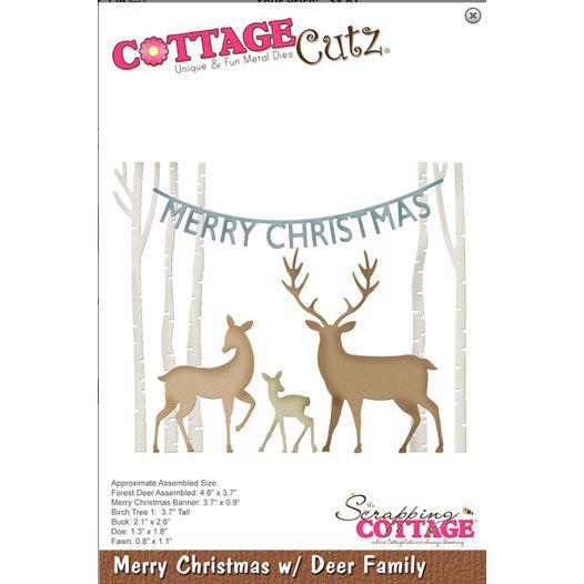 Cottage Cutz  Die -  Merry Christmas w. Deer Family