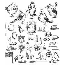 Tim Holtz Cling Rubber Stamp Set - MINI Bird Crazy & Things