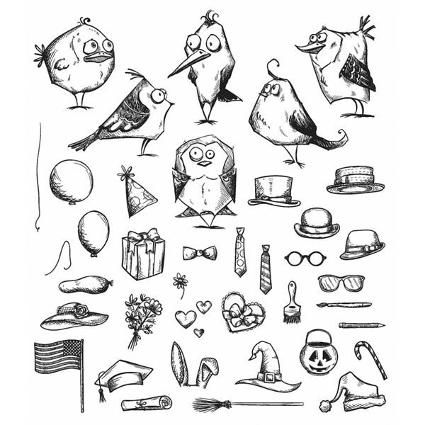 Tim Holtz Cling Rubber Stamp Set - MINI Bird Crazy & Things