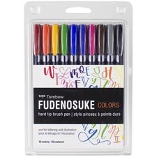 Tombow Fudenosuke Brush Pen Set - 10 Colors / Hard Tip