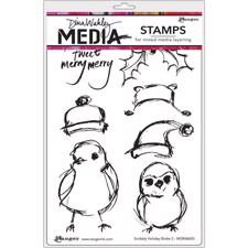 Dina Wakley Cling Rubber Stamp Set - Holiday Birdie 2