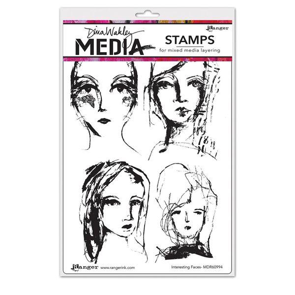 Dina Wakley Cling Rubber Stamp Set - Interesting Faces 