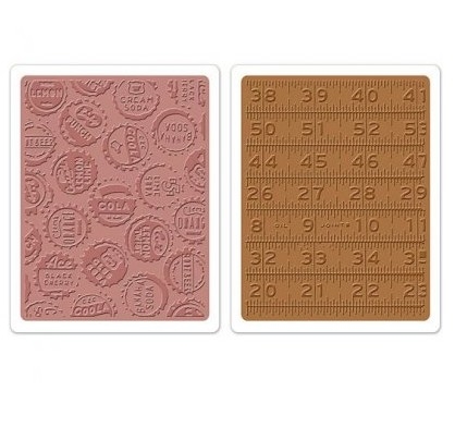 Sizzix Texture Embossing Folders - Tim Holtz / Bottle Caps & Rulers
