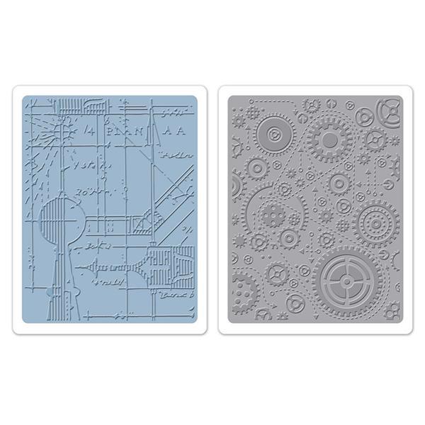 Sizzix Texture Embossing Folders - Tim Holtz / Blueprint & Gears