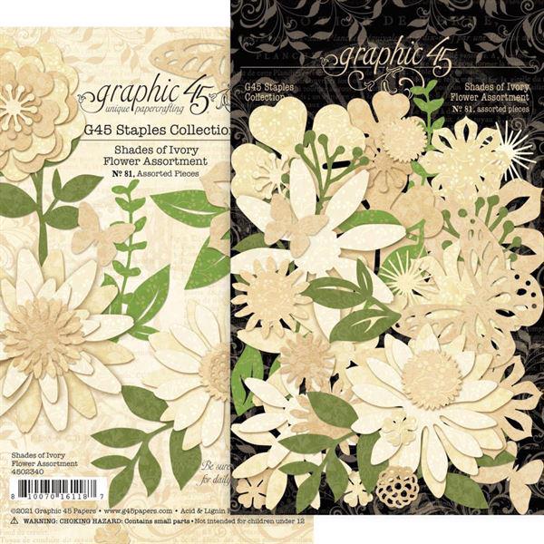 Graphic 45 Staples Paper Flowers - Ivory