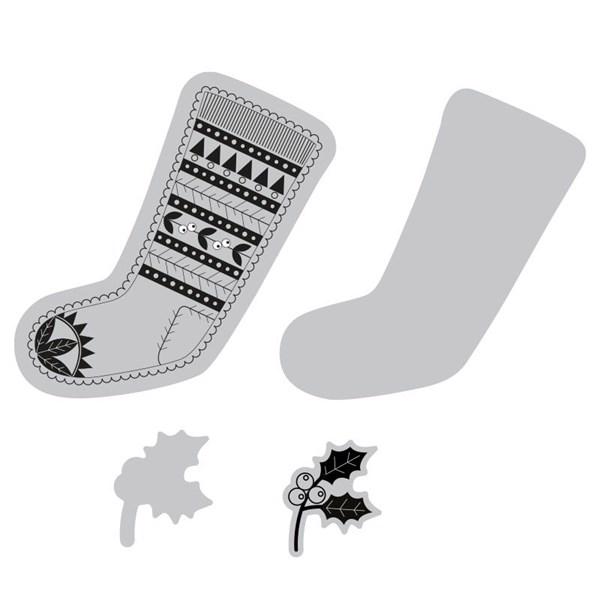 Sizzix Framelits & Clear Stamp Set - Fairisle Stocking (Julesok)