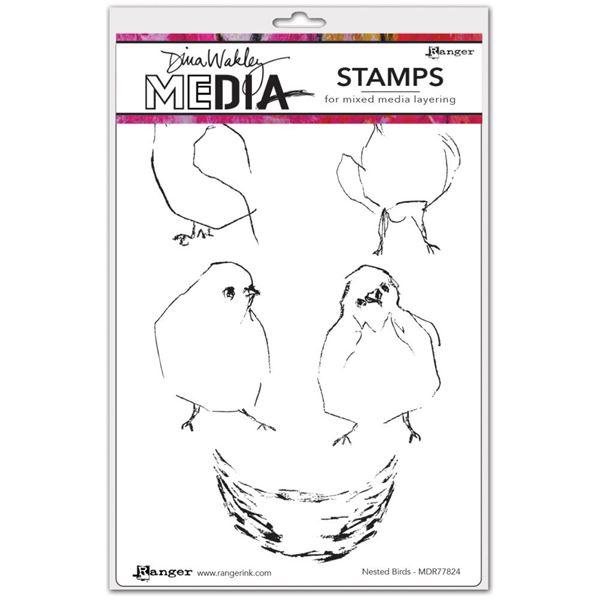 Dina Wakley Cling Rubber Stamp Set - Nested Birds
