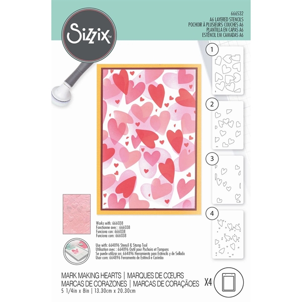 Sizzix Stencils By Catherine Pooler - Mark Making Hearts