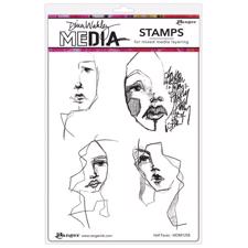 Dina Wakley Cling Rubber Stamp Set - Half Faces 
