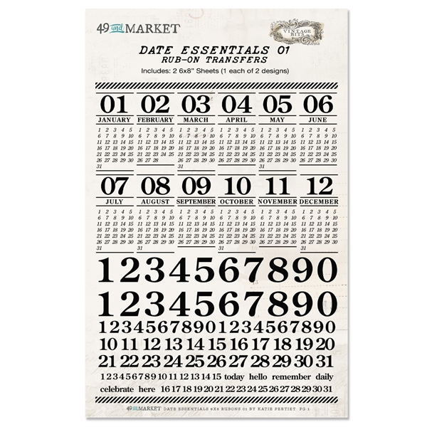 49 and Market Essential Rub-Ons - Date Essentials 01 6x8" (2 ark)