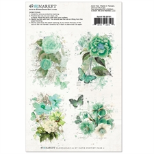 49 and Market Essential Rub-Ons - Blendables 03 (blå blomster m.m.) 6x8" (2 ark)
