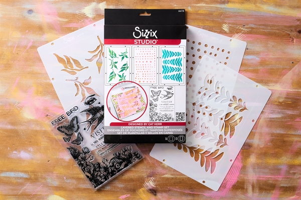 Sizzix Studio Stamp & Stencils Set - Cat Kerr / The Visiter