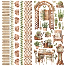 49 and Market Laser Cut Elements 6x12" - Cottagecore / Furniture & Plants