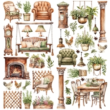 49 and Market Laser Cut Elements 6x12" - Cottagecore / Furniture & Plants