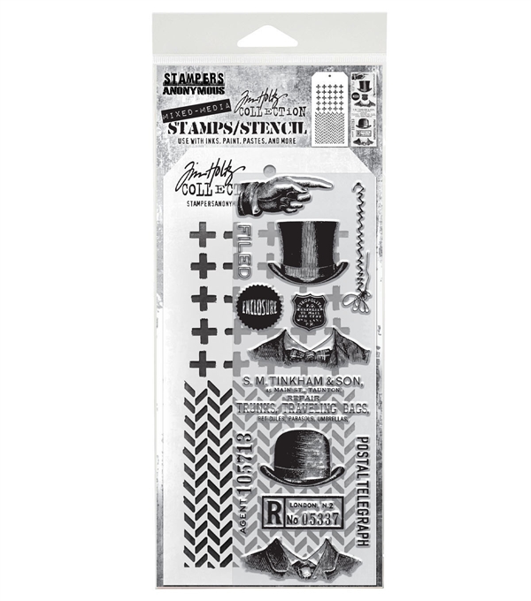 Tim Holtz Mixed Media Set (Clear Stamp & Stencil) - #16 (top hat)