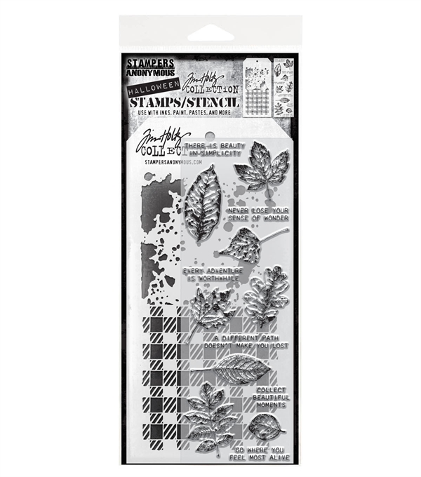 Tim Holtz Mixed Media Set (Clear Stamp & Stencil) - #50 (autumn leaves)