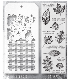 Tim Holtz Mixed Media Set (Clear Stamp & Stencil) - #50 (autumn leaves)