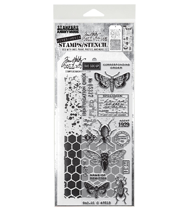 Tim Holtz Mixed Media Set (Clear Stamp & Stencil) - #11 (bugs)