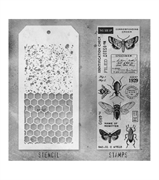 Tim Holtz Mixed Media Set (Clear Stamp & Stencil) - #11 (bugs)