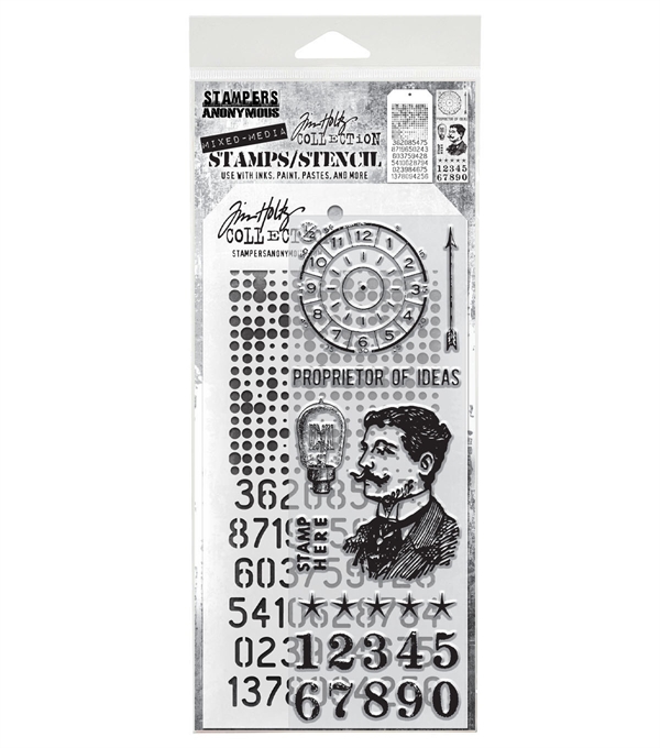 Tim Holtz Mixed Media Set (Clear Stamp & Stencil) - #18 (inventor)