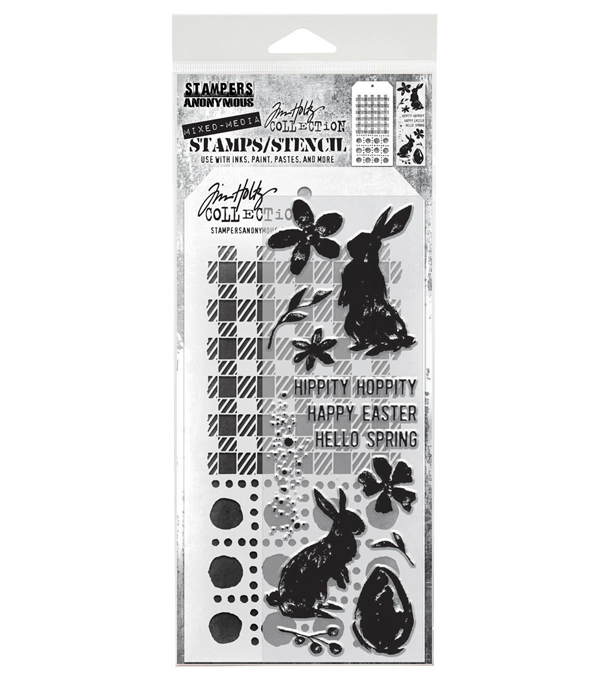 Tim Holtz Mixed Media Set (Clear Stamp & Stencil) - #63 (hippety hoppety)