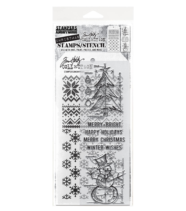 Tim Holtz Mixed Media Set (Clear Stamp & Stencil) - #58 (blueprint christmas)