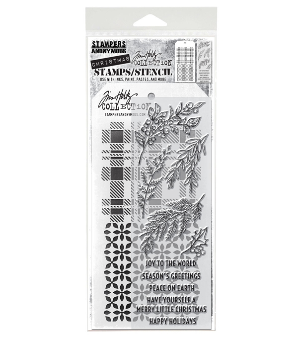 Tim Holtz Mixed Media Set (Clear Stamp & Stencil) - #32 (christmas sprigs)
