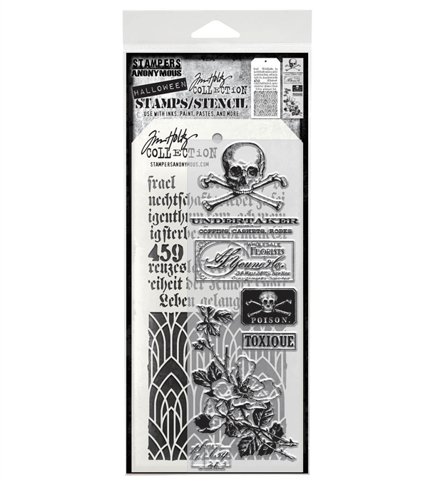 Tim Holtz Mixed Media Set (Clear Stamp & Stencil) - #72 (rest in peace)