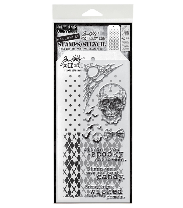 Tim Holtz Mixed Media Set (Clear Stamp & Stencil) - #28 (spooky skull)