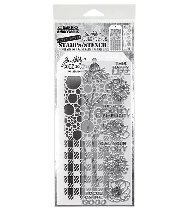 Tim Holtz Mixed Media Set (Clear Stamp & Stencil) - #24 (blooms)