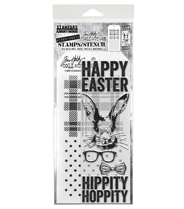 Tim Holtz Mixed Media Set (Clear Stamp & Stencil) - #64 (happy easter)