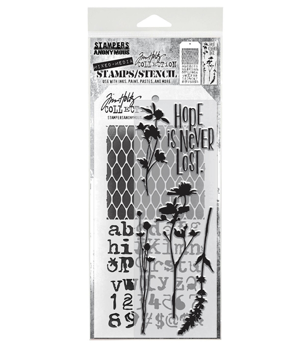 Tim Holtz Mixed Media Set (Clear Stamp & Stencil) - #21 (wildflowers)