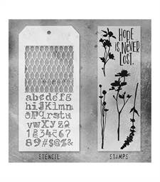 Tim Holtz Mixed Media Set (Clear Stamp & Stencil) - #21 (wildflowers)
